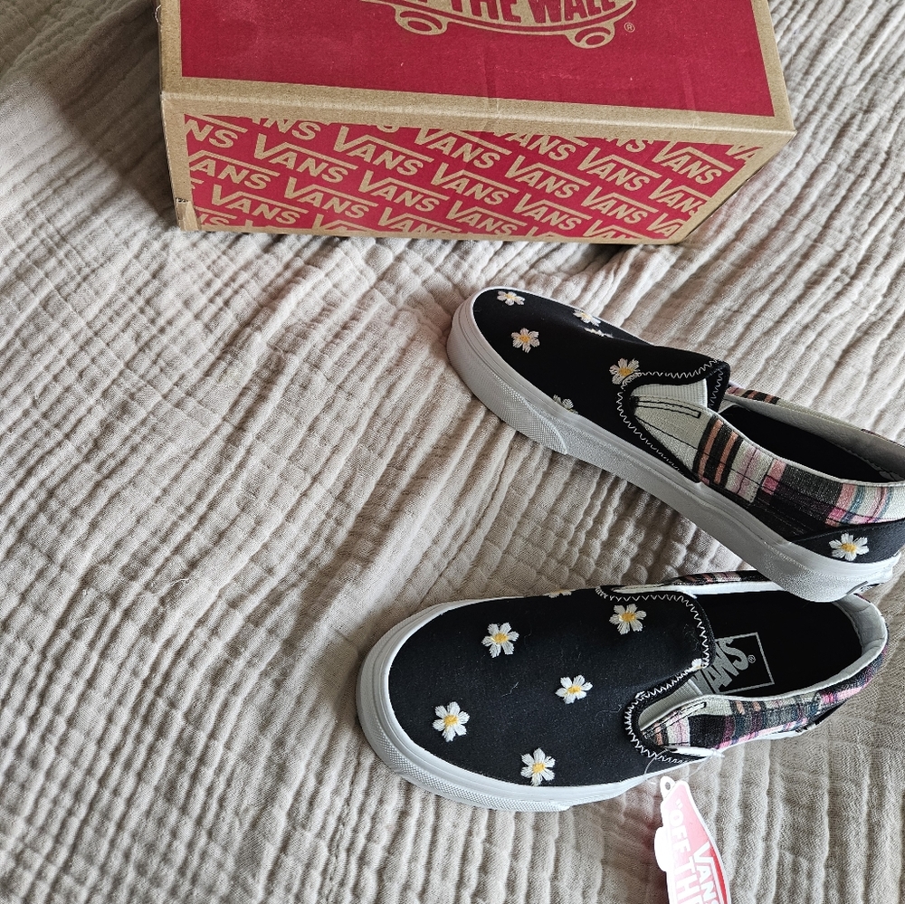 Flowers and plaid kids vans